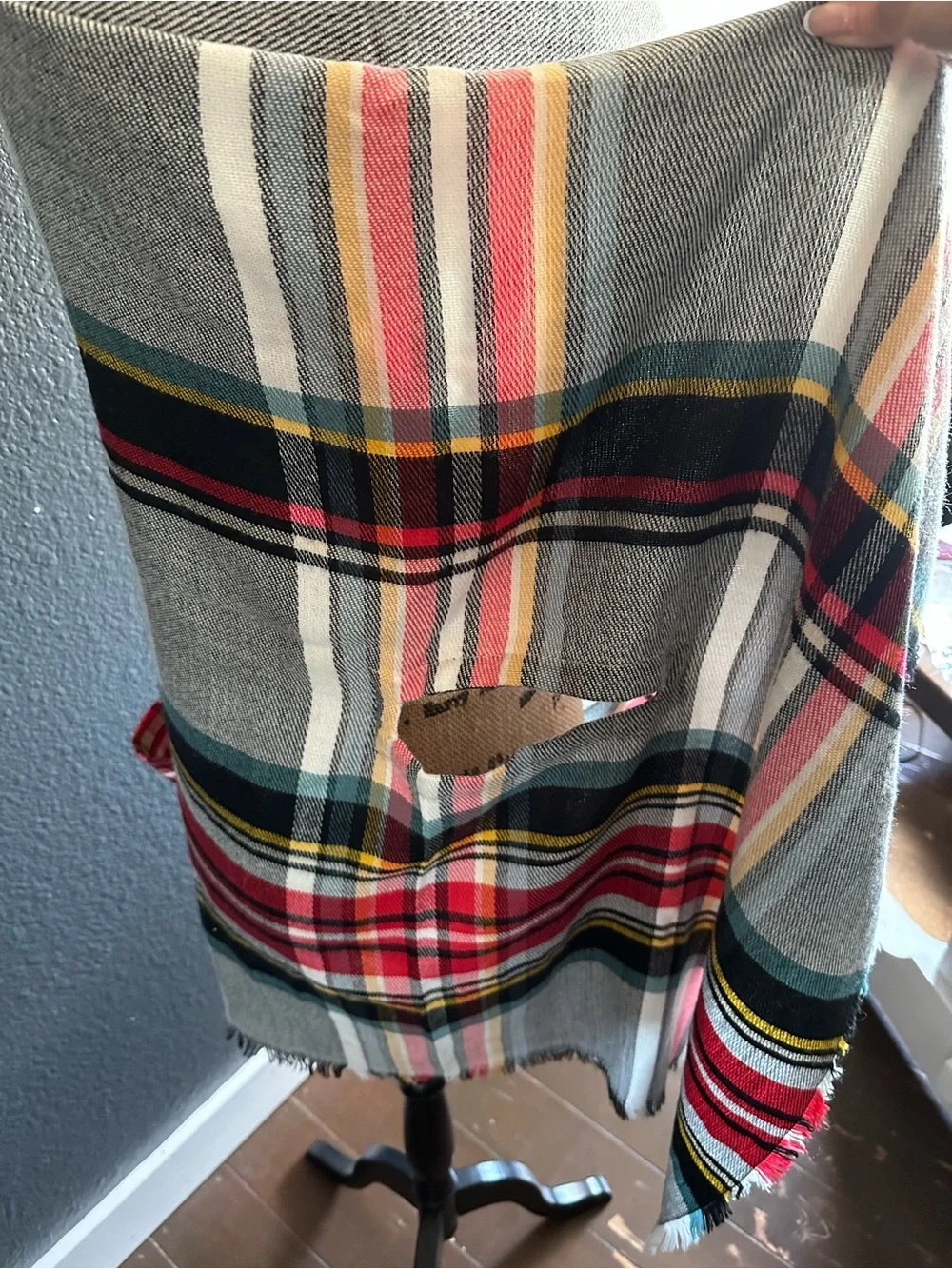 Grace & Lace Plaid Pocket Poncho Wrap Gray Red One Size